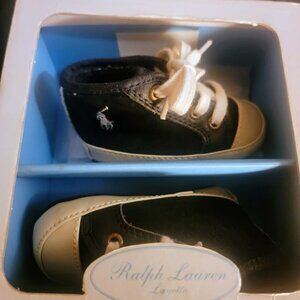 Ralph Lauren baby boy suede sneakers sz 2 with box Navy Blue